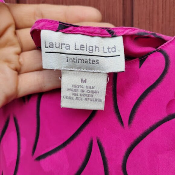 LAURA LEIGH | Silk Y2k Hot Pink Heart Print Spaghetti Strap Slip Slit Dress M - Picture 13 of 14